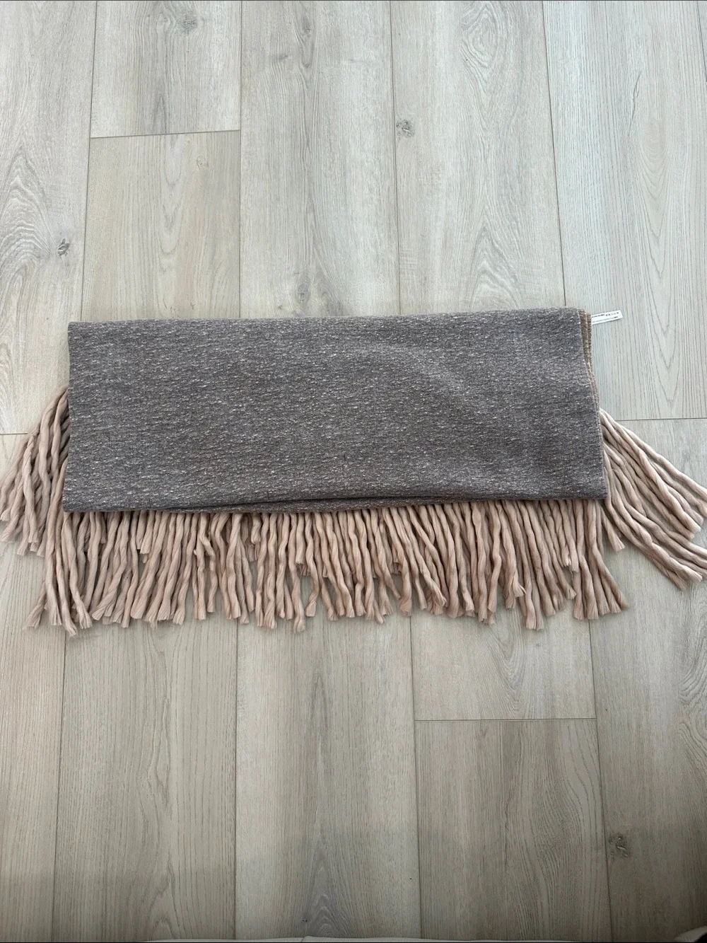 Anthropologie Oversized Fringe Scarf Wrap Neutral Beige Blue Striped